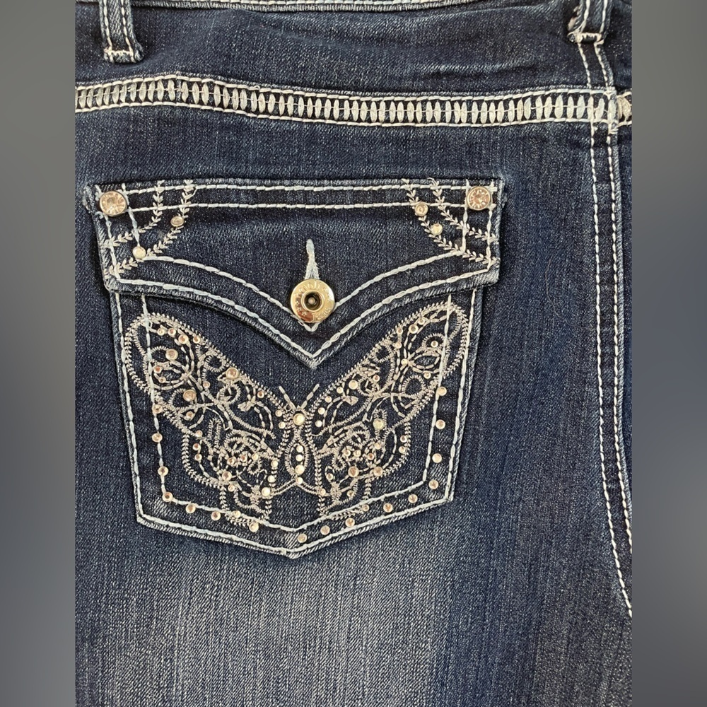 Revolt Vintage Embroidered Butterfly Beaded  Blue Jean Bootcut Size 10 Y2K - Picture 8 of 8